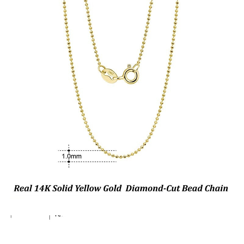 16 inches(40cm) / Yellow Gold GC07-G-1.0 Pure Gold Chain - 14 Karat Gold 1.0mm Diamond-Cut Bead Necklace