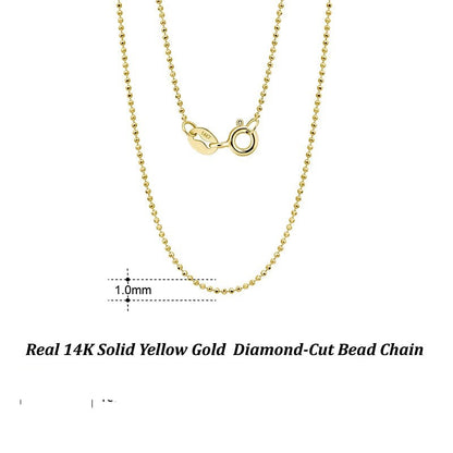 16 inches(40cm) / Yellow Gold GC07-G-1.0 Pure Gold Chain - 14 Karat Gold 1.0mm Diamond-Cut Bead Necklace