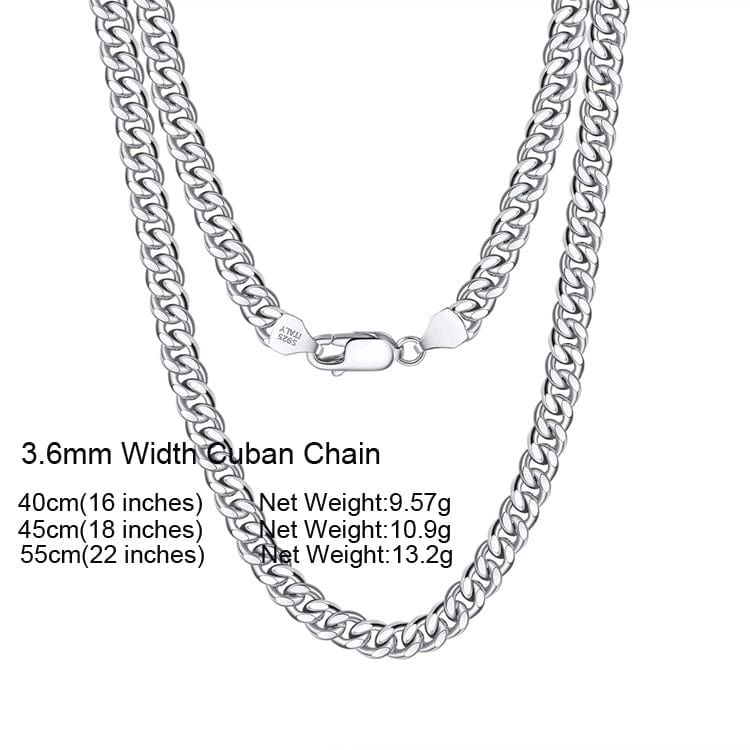 16inches / SC36-P 3.6mm Hiphop  Necklace - 925 Sterling Silver Jewelry