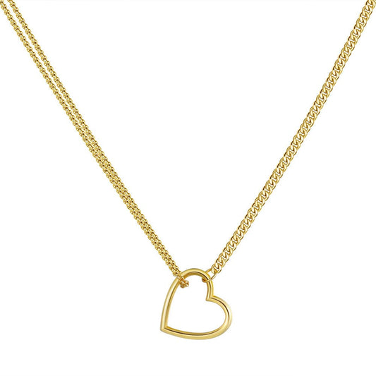 17inches / SC58 Handmade 925 Sterling Silver -  Diamond Cut Curb Chain -  14K Gold Plated Heart Necklace