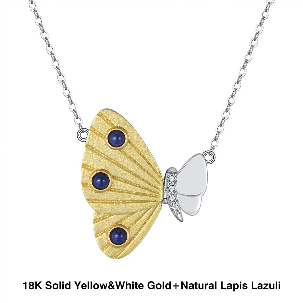18+2 inches / EN31(18K) Solid Gold  Butterfly Necklace - Natural Lapis Lazuli - Mossianite Diamonds Pendant