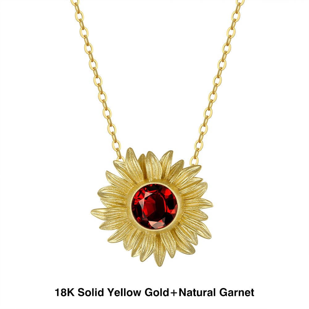 18+2 inches / EN32 (18K) Solid  Gold Flower Necklace -  Natural Garnet Pendant
