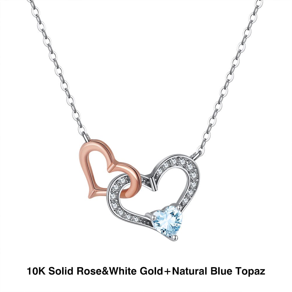 18+2 inches / FN35-L (10K) Pure Gold Natural Garnet  Necklace - Mossianite Diamonds Double Heart Pendant