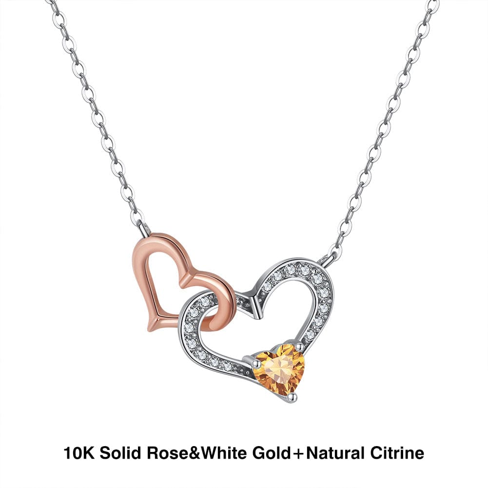 18+2 inches / FN35-Y (10K) Pure Gold Natural Garnet  Necklace - Mossianite Diamonds Double Heart Pendant