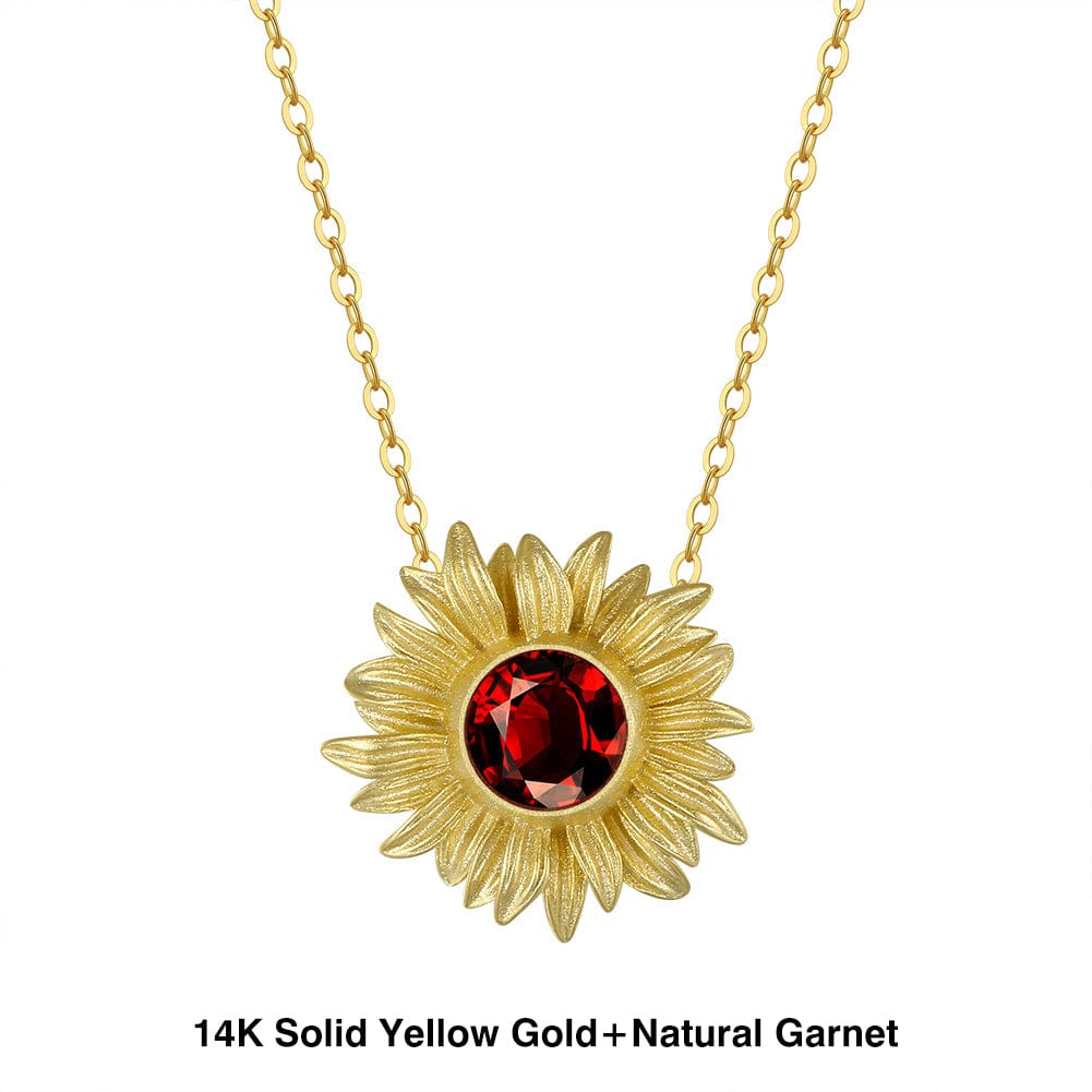 18+2 inches / GN32 (14K) Solid  Gold Flower Necklace -  Natural Garnet Pendant