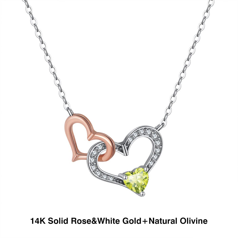 18+2 inches / GN35-F (14K) Pure Gold Natural Garnet  Necklace - Mossianite Diamonds Double Heart Pendant