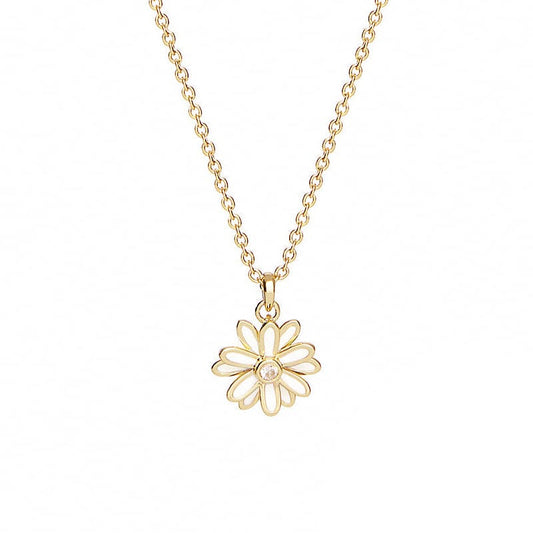18inches / 14K Solid Gold 14K Gold Solid Flower  Necklace -  Moissanite Diamond  Pendant