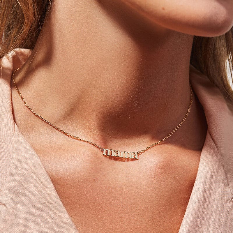 18inches / 14K Solid Gold Personalized Name Necklace -  14K Solid Yellow Gold  Mama Pendant