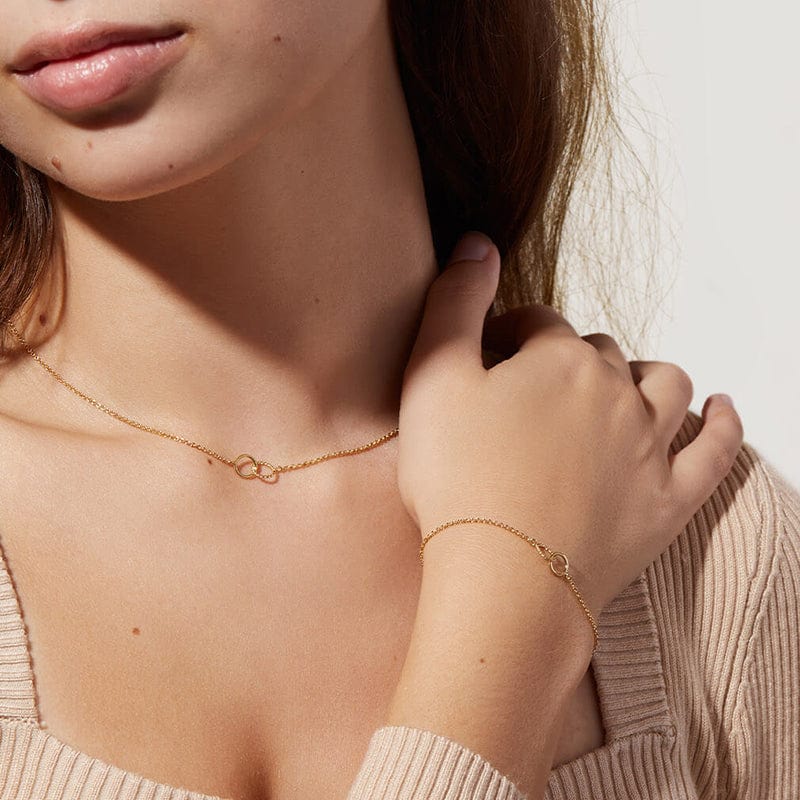 18inches / 14K Solid Gold Solid Gold Link Chain -Double Circle Necklace