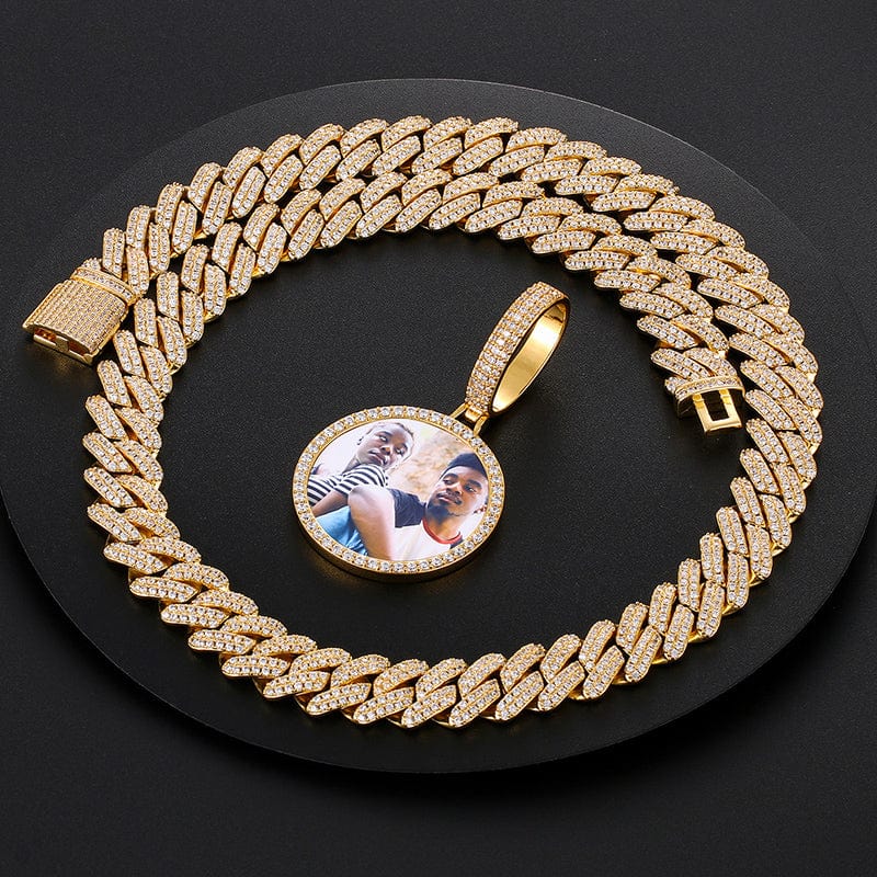 18inches / 397+797-gold Custom Photo Sublimation Blanks Pendant 12mm Luxury Miami Cuban Link Chain Necklace