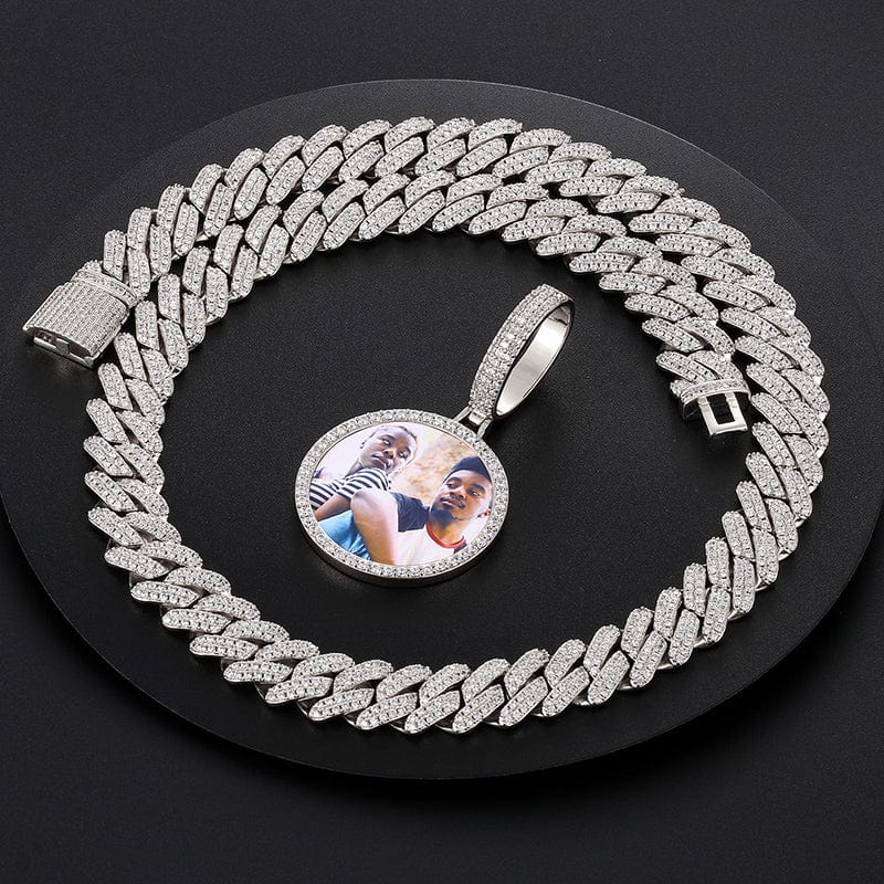 18inches / 397+797-silver Custom Photo Sublimation Blanks Pendant 12mm Luxury Miami Cuban Link Chain Necklace