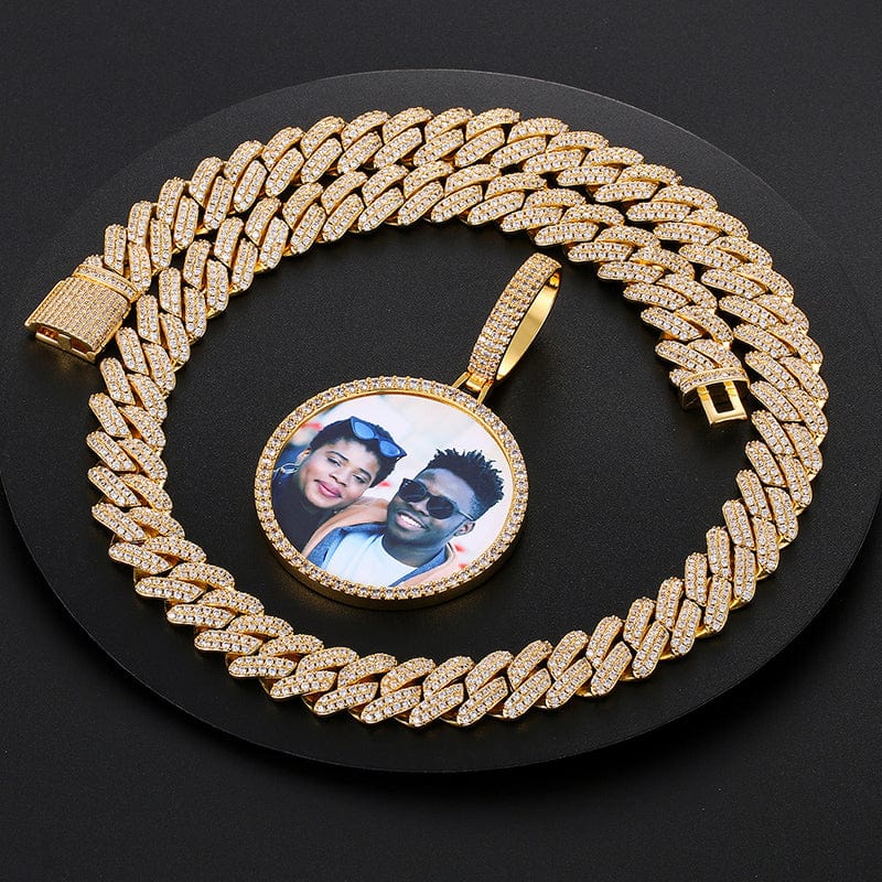 18inches / 397+798-gold Hip Hop Jewelry Sets Bling - 18K Gold Plated Custom Photo Pendant With 12mm Iced Out Cuban Link Chain