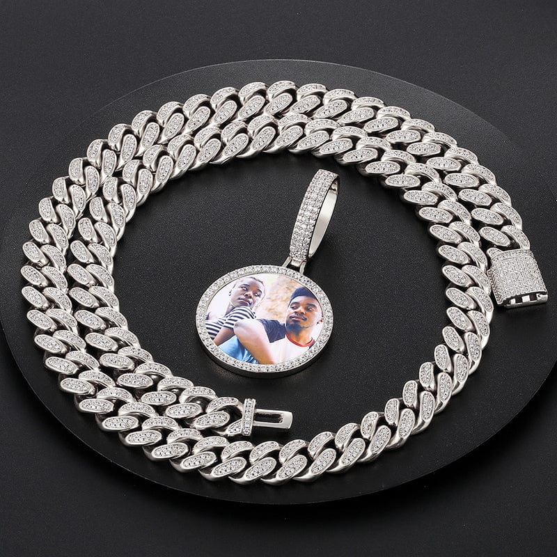 18inches / 404+797-silver Custom Photo Sublimation Blanks Pendant 12mm Luxury Miami Cuban Link Chain Necklace