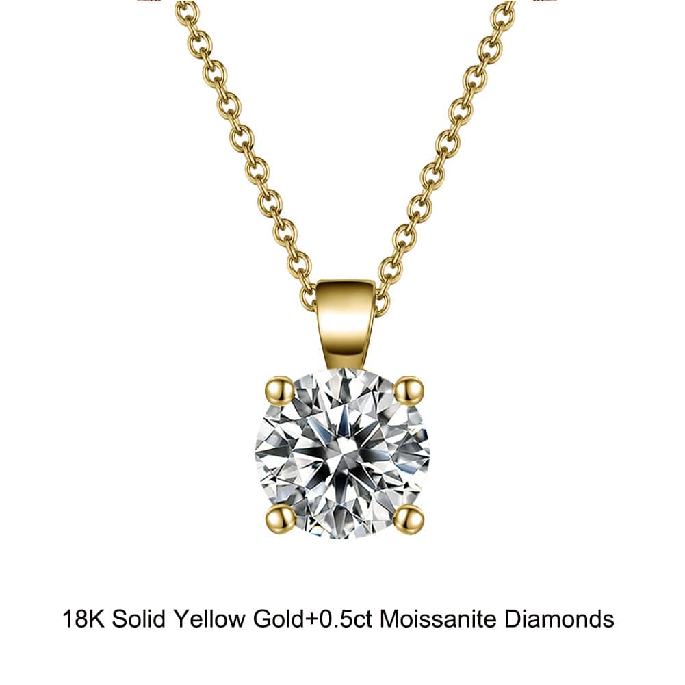 18inches / EN02-G (18K) Solid Gold Round Necklace - 0.5 Carat  Moissanite Diamond Pendant