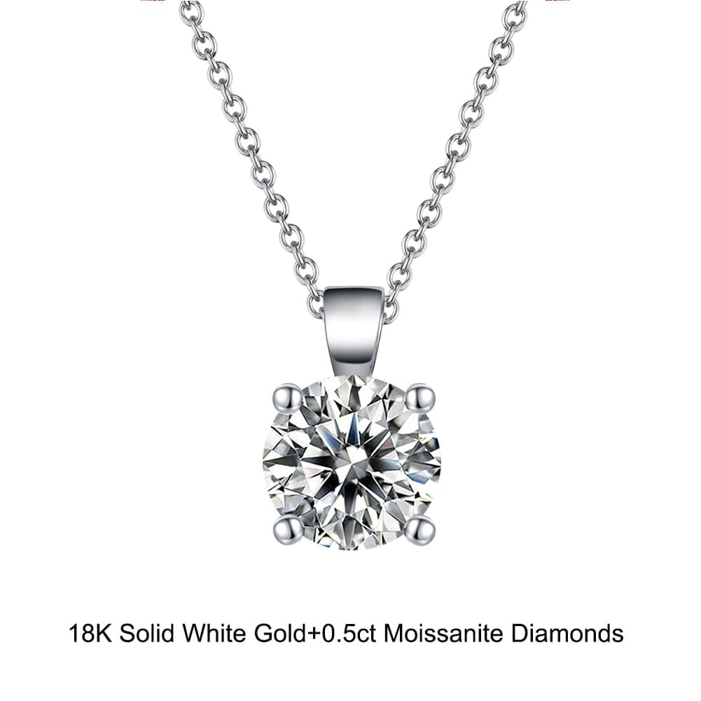 18inches / EN02-P (18K) Solid Gold Round Necklace - 0.5 Carat  Moissanite Diamond Pendant