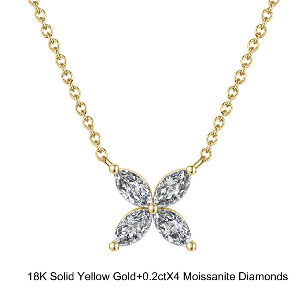 18inches / EN06-G (18K) Solid Gold Leaf Clover Pendant Necklace  -  Moissanite Diamond