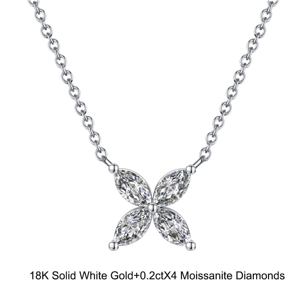 18inches / EN06-P (18K) Solid Gold Leaf Clover Pendant Necklace  -  Moissanite Diamond