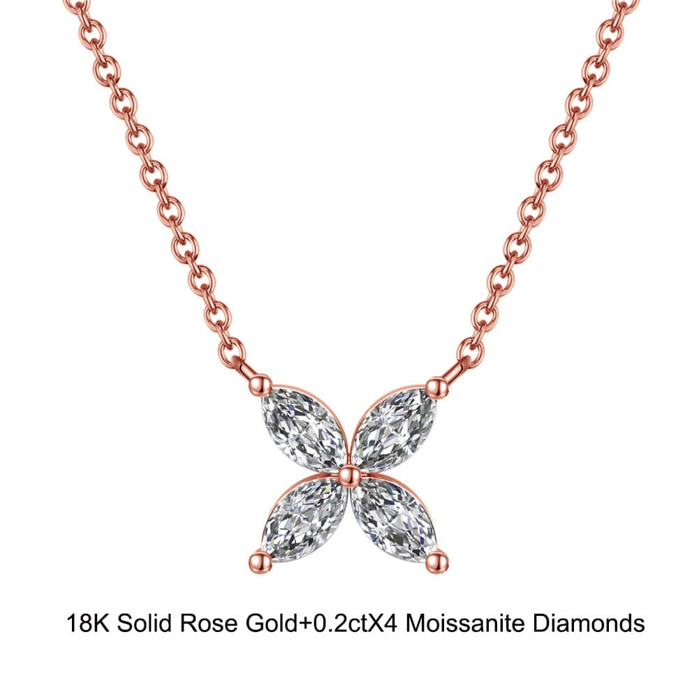 18inches / EN06-R (18K) Solid Gold Leaf Clover Pendant Necklace  -  Moissanite Diamond