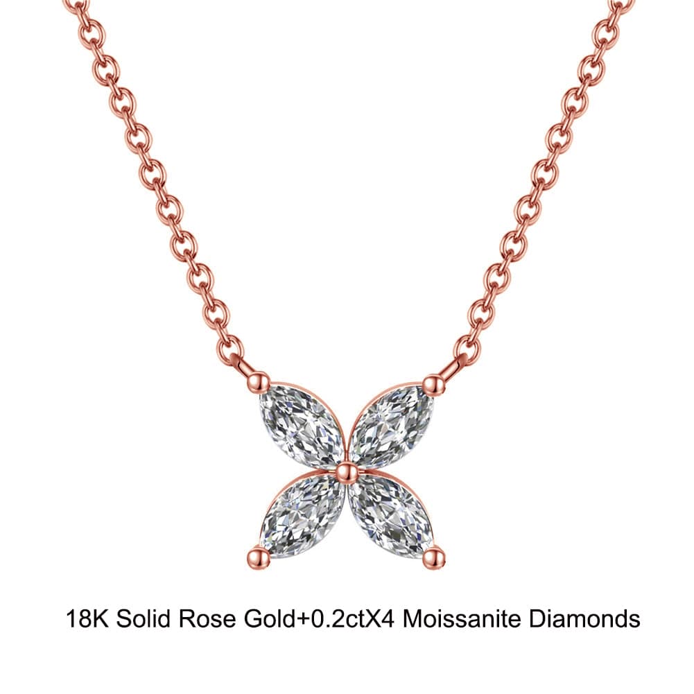 18inches / EN06-R (18K) Solid Gold Leaf Clover Pendant Necklace  -  Moissanite Diamond