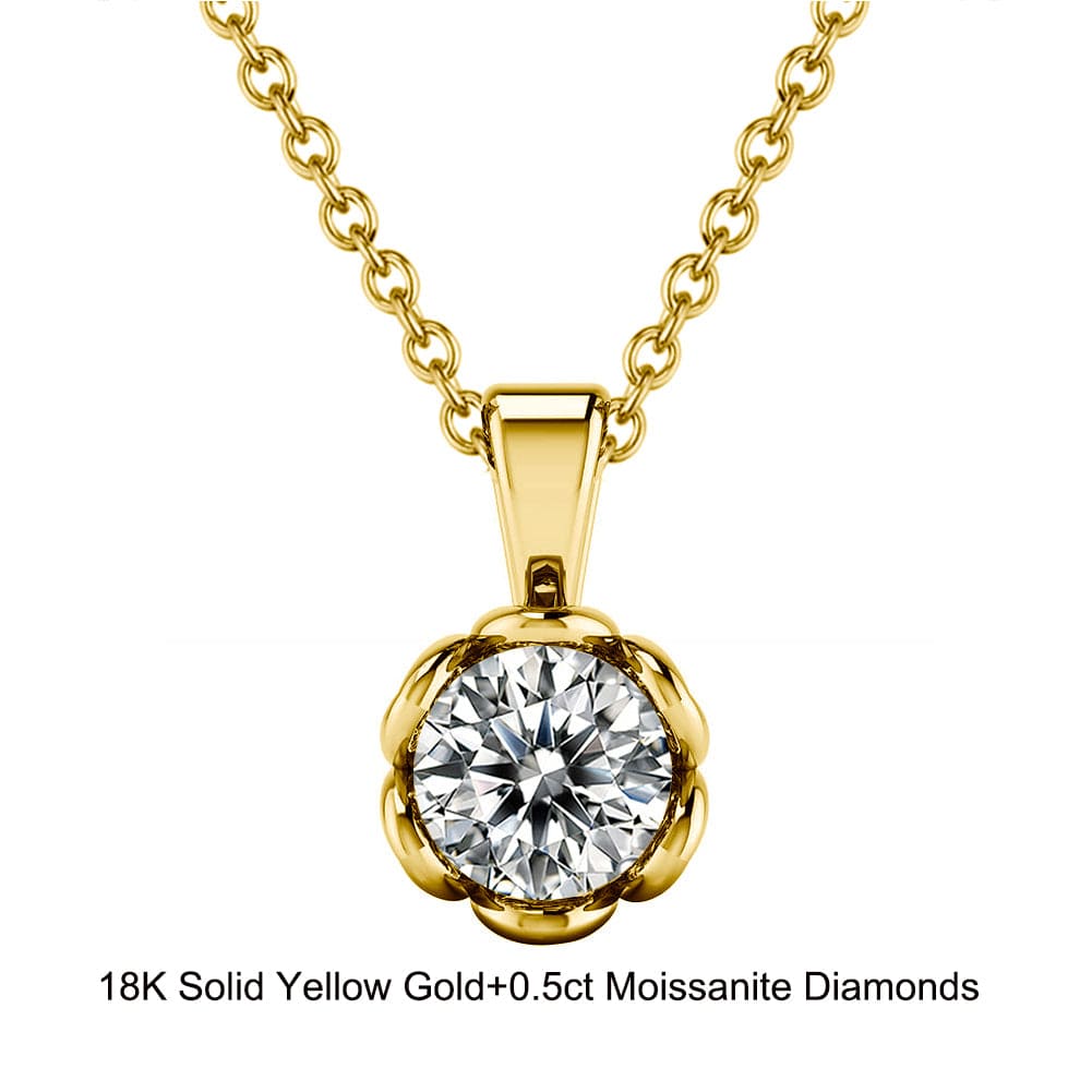 18inches / EN07-G (18K) Solid Gold  Flower Pendant Necklace - 0.5ct  Brilliant Cut Moissanite Diamond