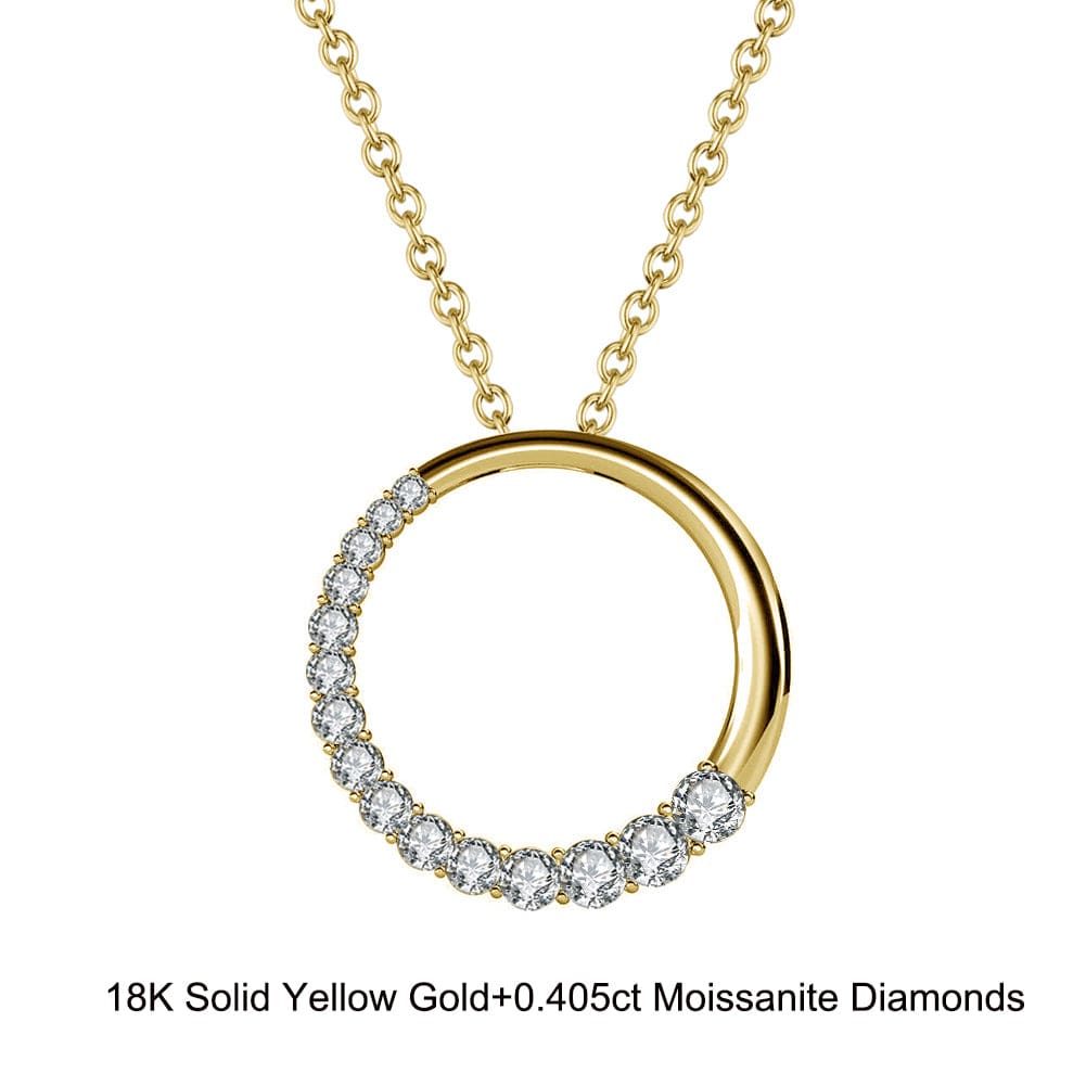 18inches / EN08-G (18K) Solid Gold Circle Necklace - Round Cut Moissanite  Dainty - Pendant