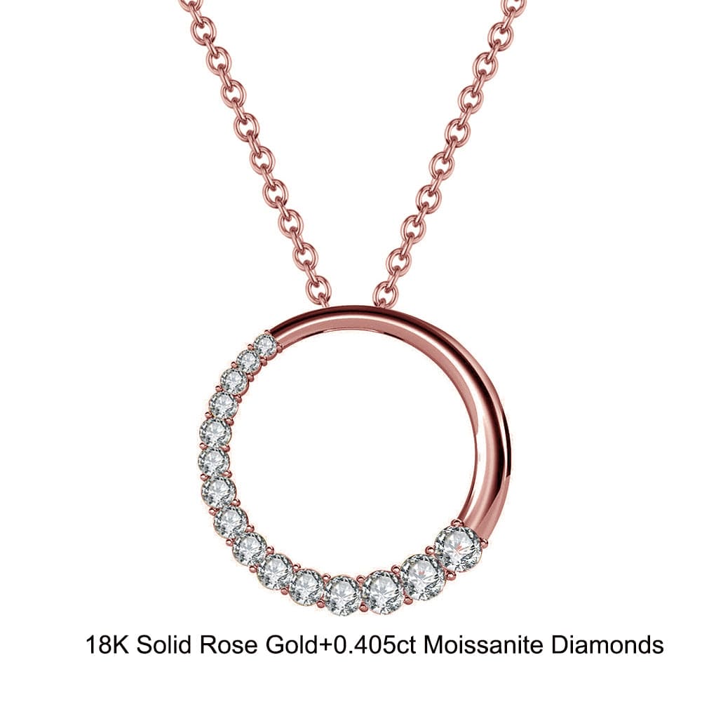 18inches / EN08-R (18K) Solid Gold Circle Necklace - Round Cut Moissanite  Dainty - Pendant