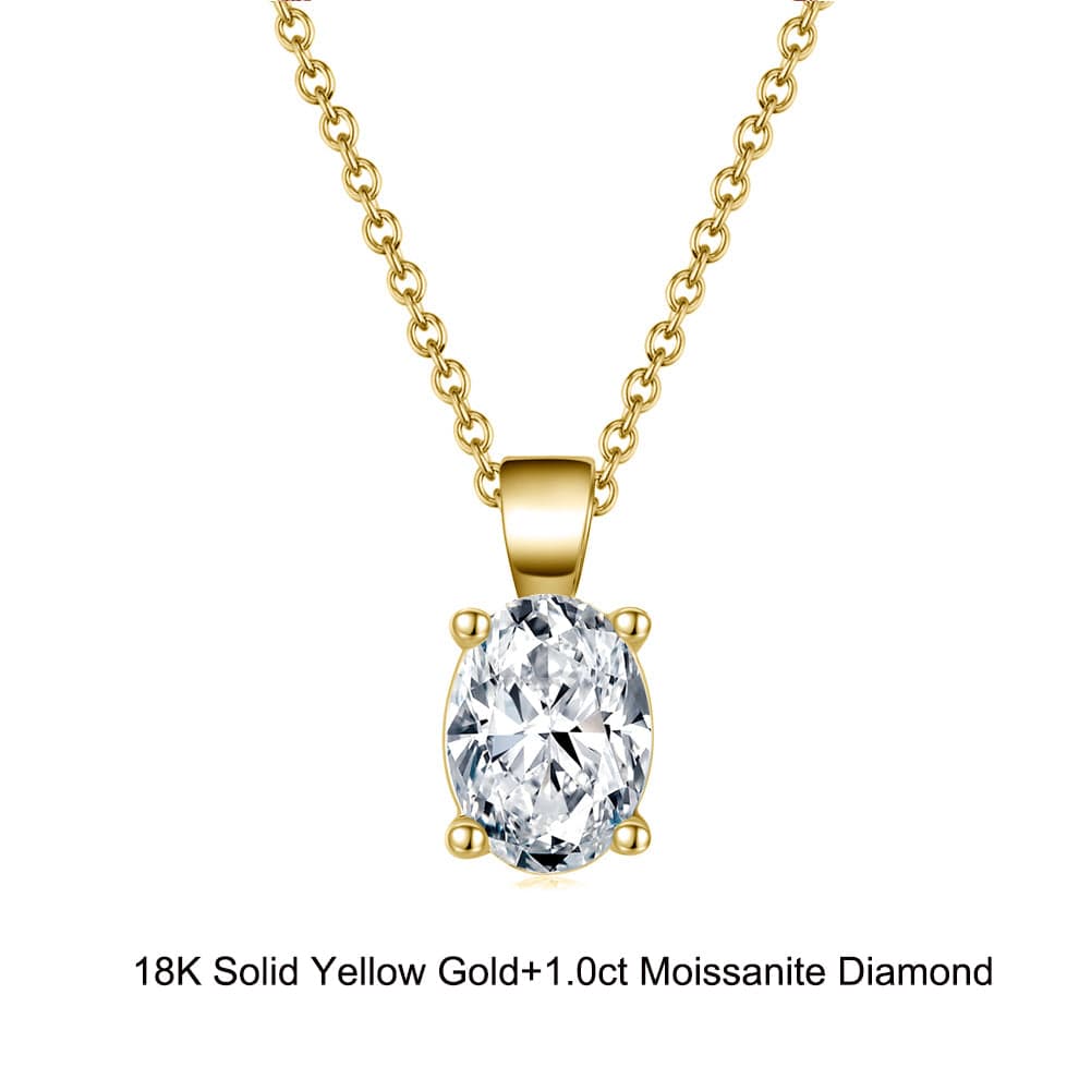 18inches / EN09-G (18K) Solid Gold 1.0 Carat Necklace - Oval Cut Moissanite Diamond Pendant