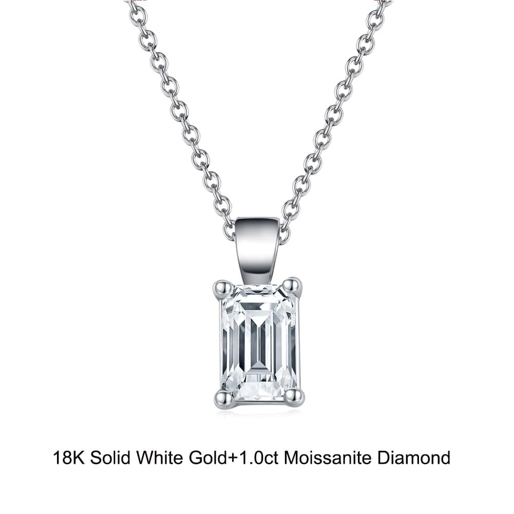 18inches / EN10-P (18K) Dainty 1.0 Carat Emerald Moissanite Diamond Necklace - Solid Gold Radiant Dangling Pendant