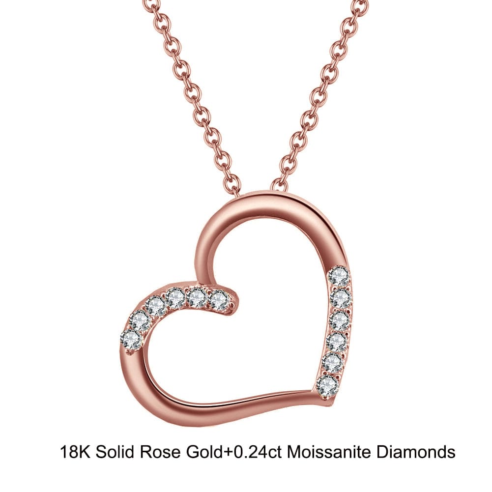 18inches / EN12-R (18K) Dainty Gold  Jewelry - Moissanite Diamond Heart Pendant Necklace