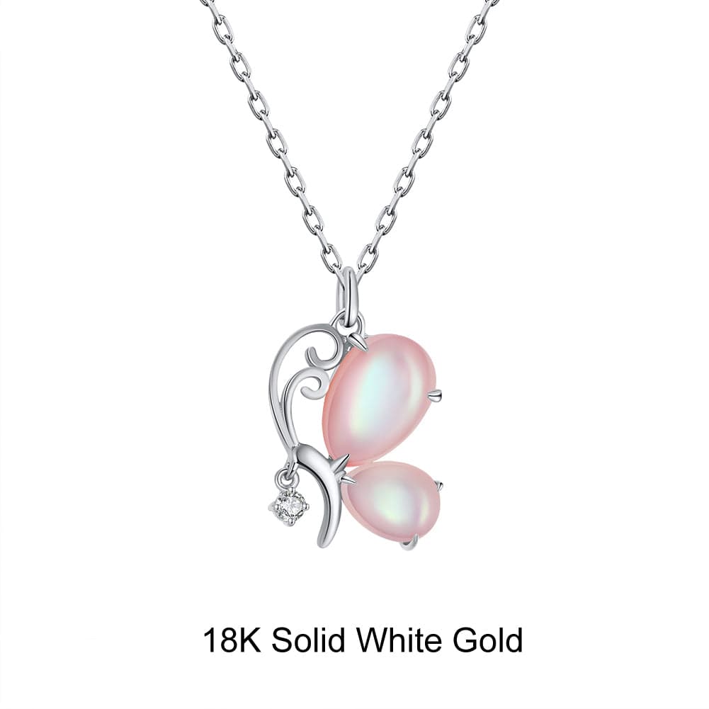 18inches / EN15-P (18K) Butterfly Solid Gold Necklace - Mother of Pearl-  Moissanite Diamond Pendant