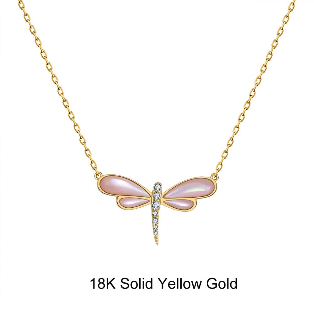 18inches / EN17-G (18K) Mother of Pearl  Necklace - Moissanite Diamond - Solid Gold Butterfly  Pendant