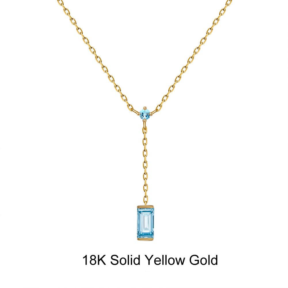18inches / EN18-G (18K) Solid Gold Swiss Blue Natural Topaz Necklace - Moissanite Diamond