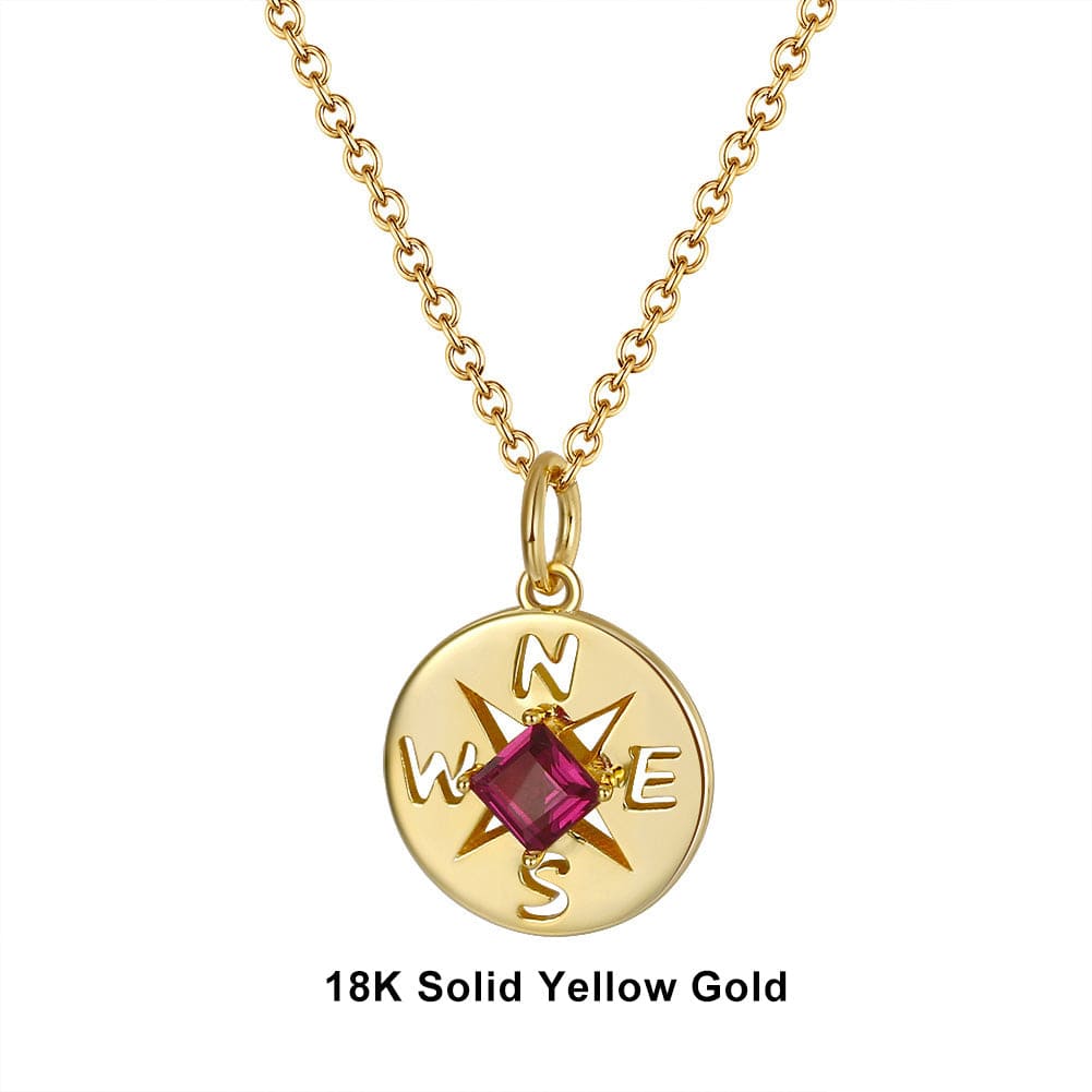 18inches / EN22-G (18K) Solid Gold  Compass Necklace -Genuine Natural Garnet Pendant