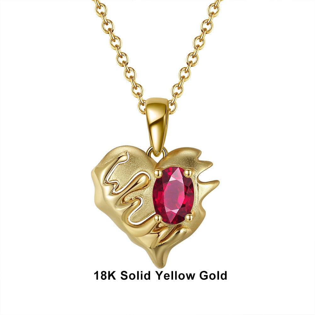 18inches / EN25-G (18K) Solid Gold Natural Garnet Necklace -  Unique Design Heart Pendant