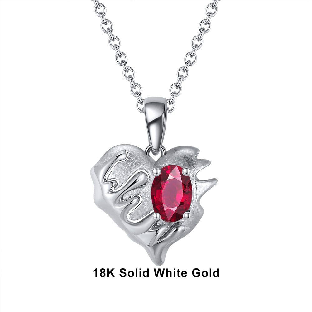 18inches / EN25-P (18K) Solid Gold Natural Garnet Necklace -  Unique Design Heart Pendant