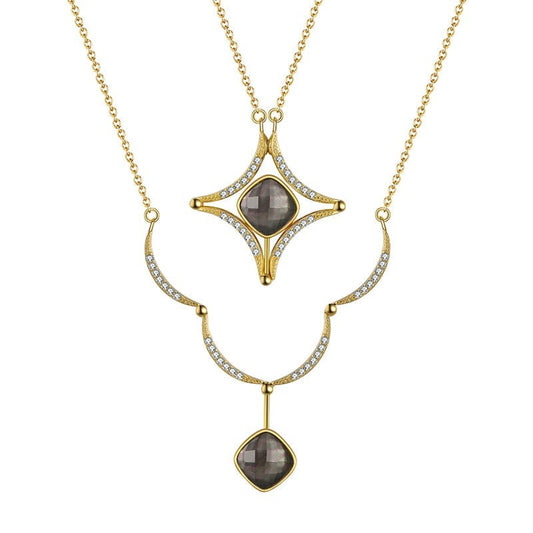 18inches / EQN34-14K RINNTIN EQN34 Unique Design Two Ways Wearring Option Necklace Jewelry 925 Sterling Silver Crystal Necklace