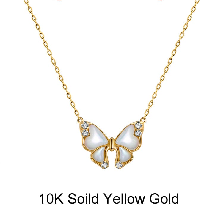 18inches / FN16-G (10K) Solid Gold Butterfly Necklace - Natural Mother of Pearl - Moissanite Gold Pendant