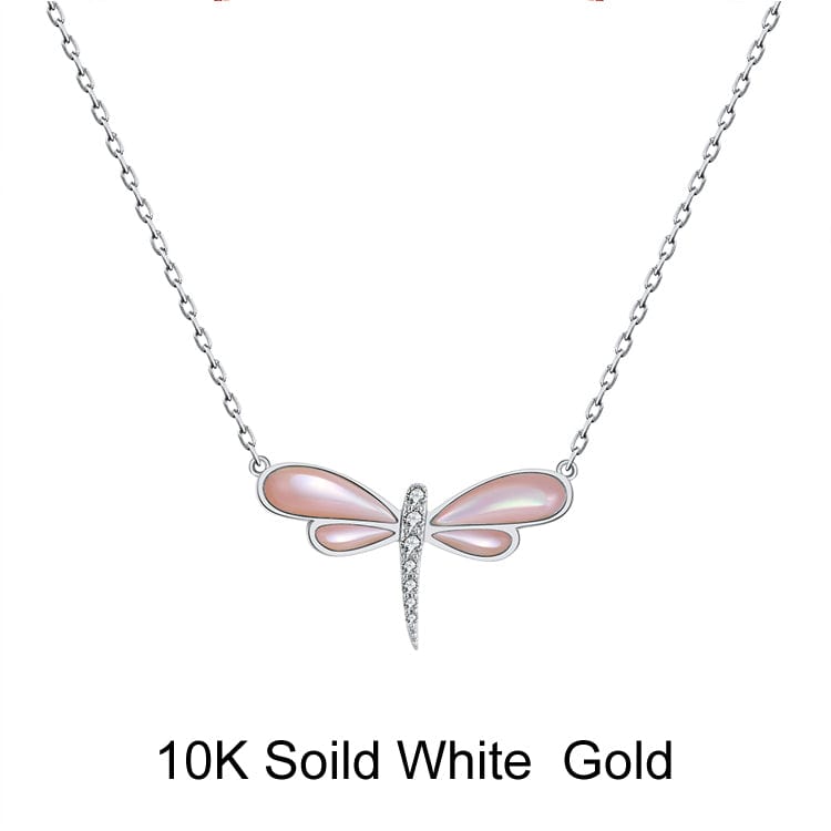 18inches / FN17-P (10K) Mother of Pearl  Necklace - Moissanite Diamond - Solid Gold Butterfly  Pendant