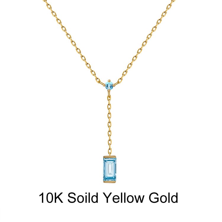 18inches / FN18-G (10K) Solid Gold Swiss Blue Natural Topaz Necklace - Moissanite Diamond