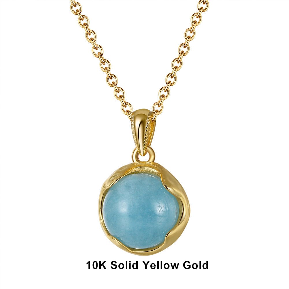18inches / FN24-G (10K) Minimalist Natural Apuamarine Pendant - High Quality  Solid Gold Necklace