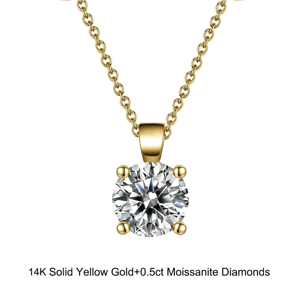 18inches / GN02-G (14K) Solid Gold Round Necklace - 0.5 Carat  Moissanite Diamond Pendant