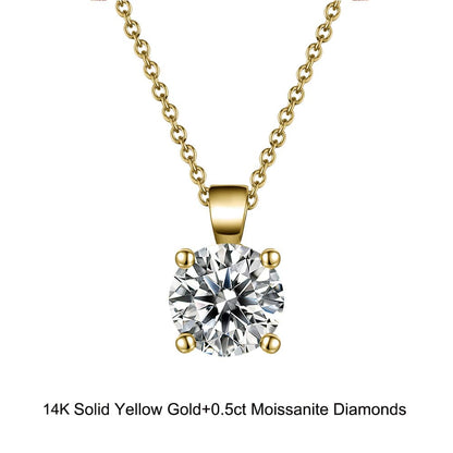 18inches / GN02-G (14K) Solid Gold Round Necklace - 0.5 Carat  Moissanite Diamond Pendant