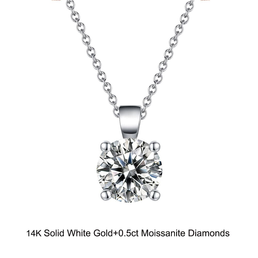 18inches / GN02-P (14K) Solid Gold Round Necklace - 0.5 Carat  Moissanite Diamond Pendant