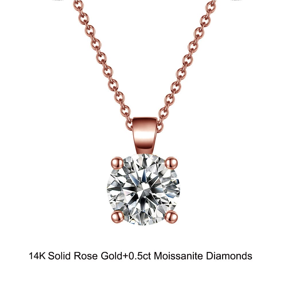 18inches / GN02-R (14K) Solid Gold Round Necklace - 0.5 Carat  Moissanite Diamond Pendant