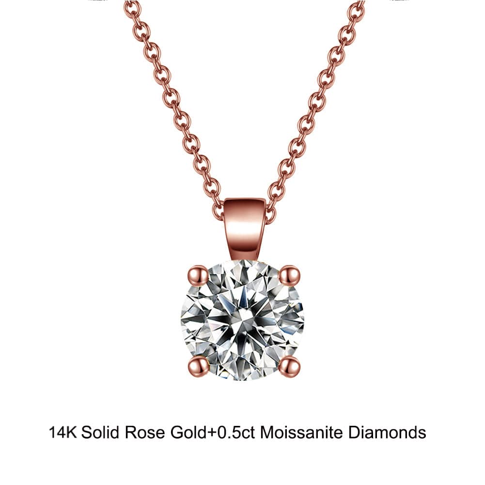 18inches / GN02-R (14K) Solid Gold Round Necklace - 0.5 Carat  Moissanite Diamond Pendant