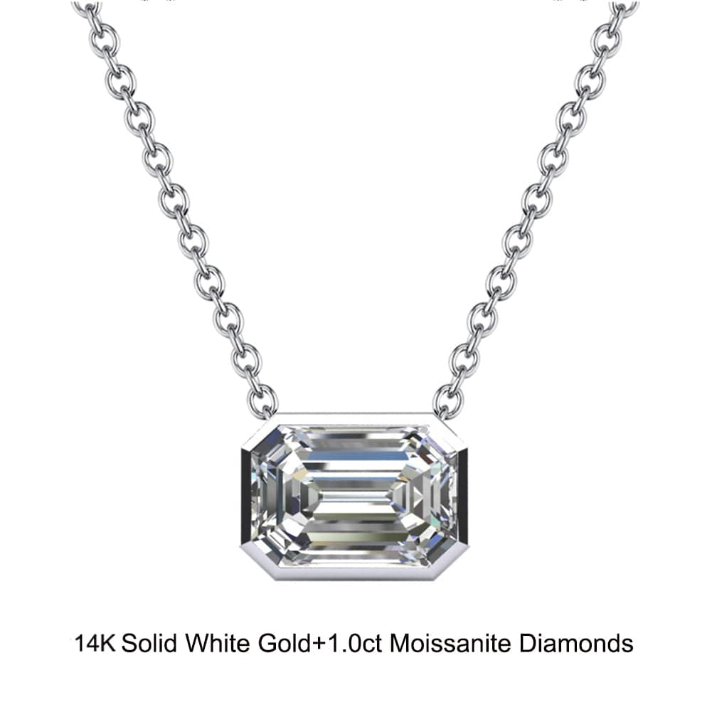 18inches / GN05-P (14K) Solid Gold Radiant Dangling Pendant Necklace - 1.0 Carat Emerald Moissanite Diamond
