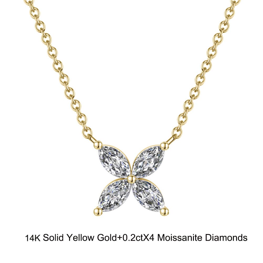 18inches / GN06-G (14K) Solid Gold Leaf Clover Pendant Necklace  -  Moissanite Diamond