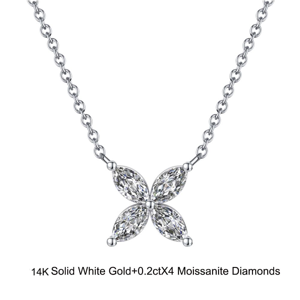 18inches / GN06-P (14K) Solid Gold Leaf Clover Pendant Necklace  -  Moissanite Diamond