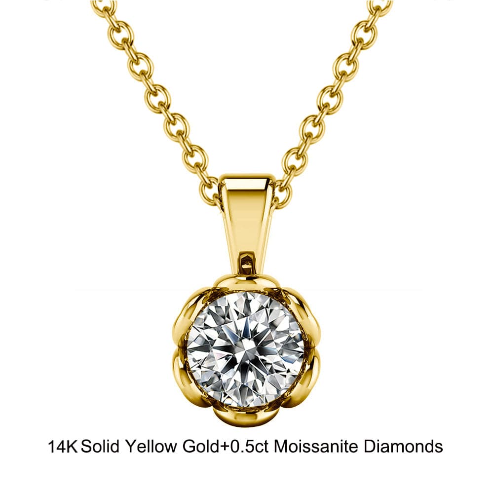 18inches / GN07-G (14K) Solid Gold  Flower Pendant Necklace - 0.5ct  Brilliant Cut Moissanite Diamond