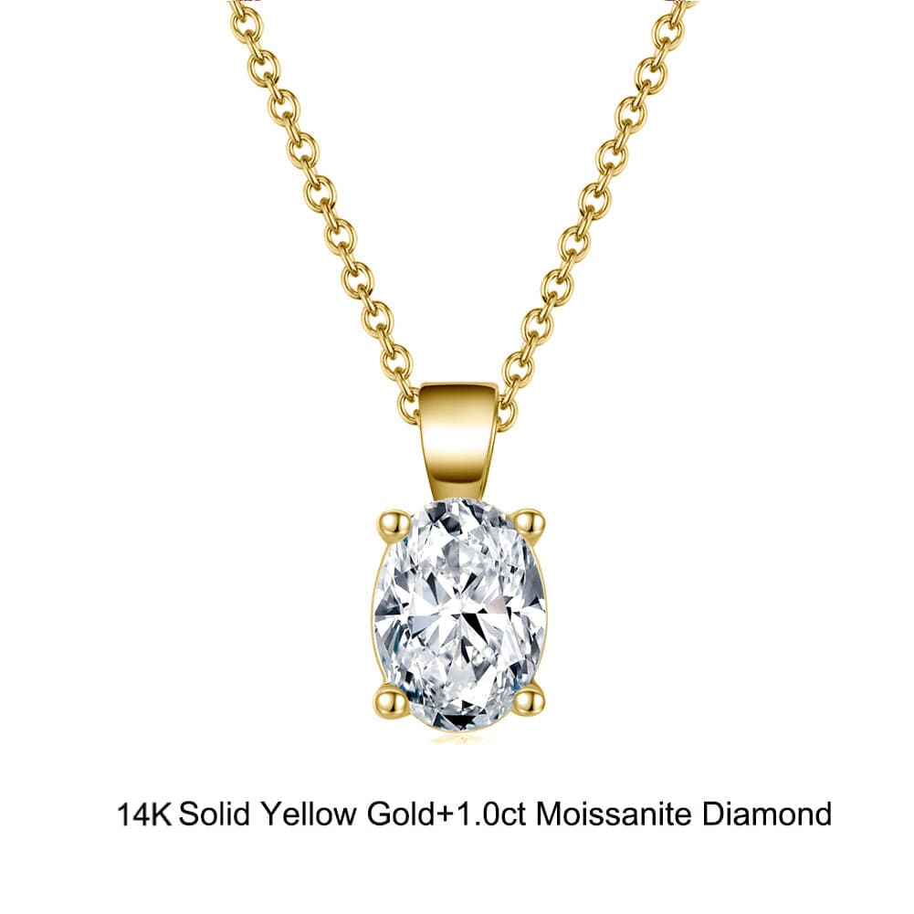18inches / GN09-G (14K) Solid Gold 1.0 Carat Necklace - Oval Cut Moissanite Diamond Pendant